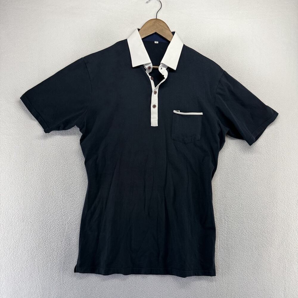 State Liberty Polo Shirt Men's Medium Blue White Solid Pocket Golf Preppy Office - Picture 2 of 7